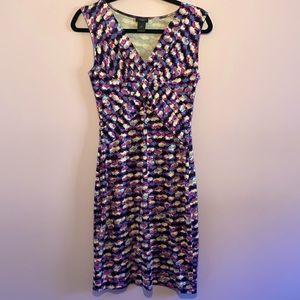 Ann Taylor - Bohemian Print Woven Bodice Deep V-neck Sheath Dress XS